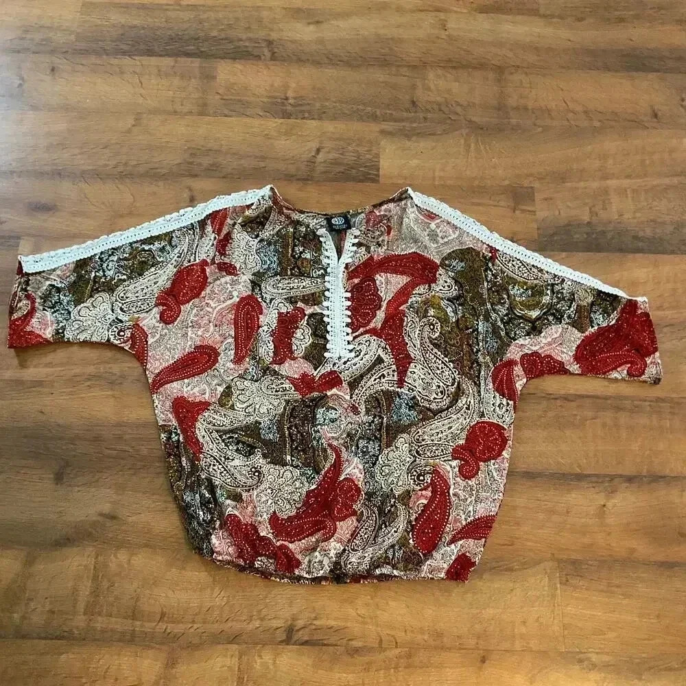 Bobeau Paisley Batwing Womens Top Blouse Size‎ Large